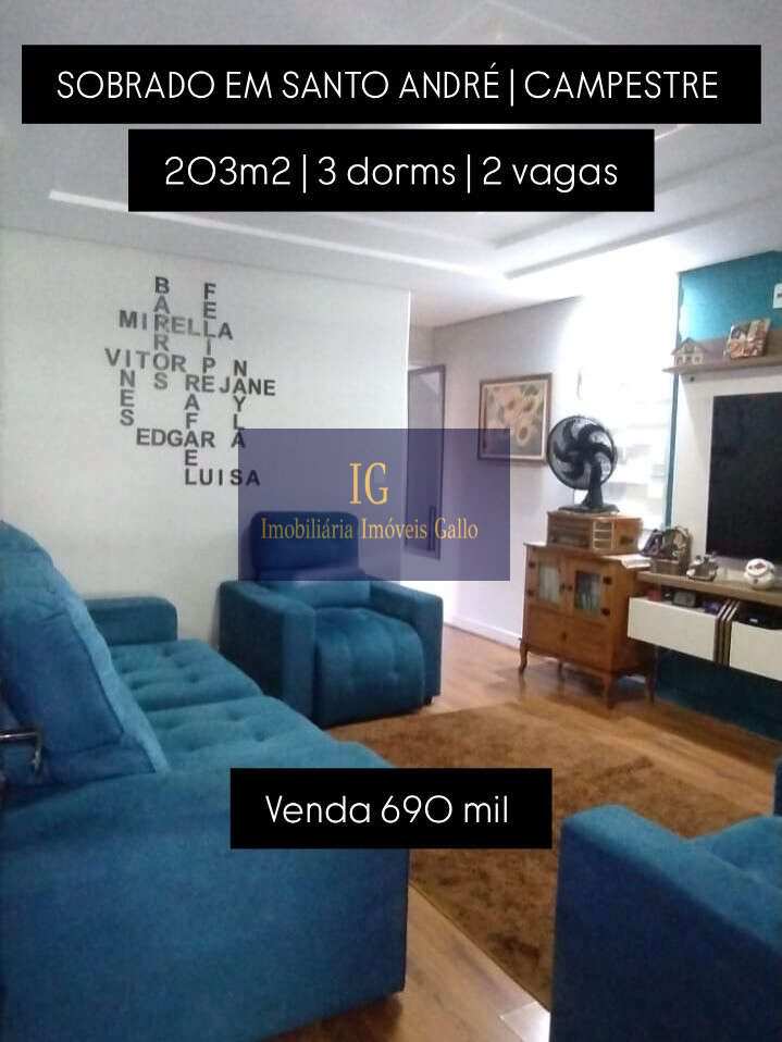 Sobrado à venda em Santo André, Campestre, com 3 quartos, 203m²